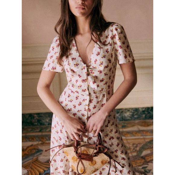 NWOT Sezane Midi Floral Short-Sleeve Ophelia Dress - Picture 3 of 7